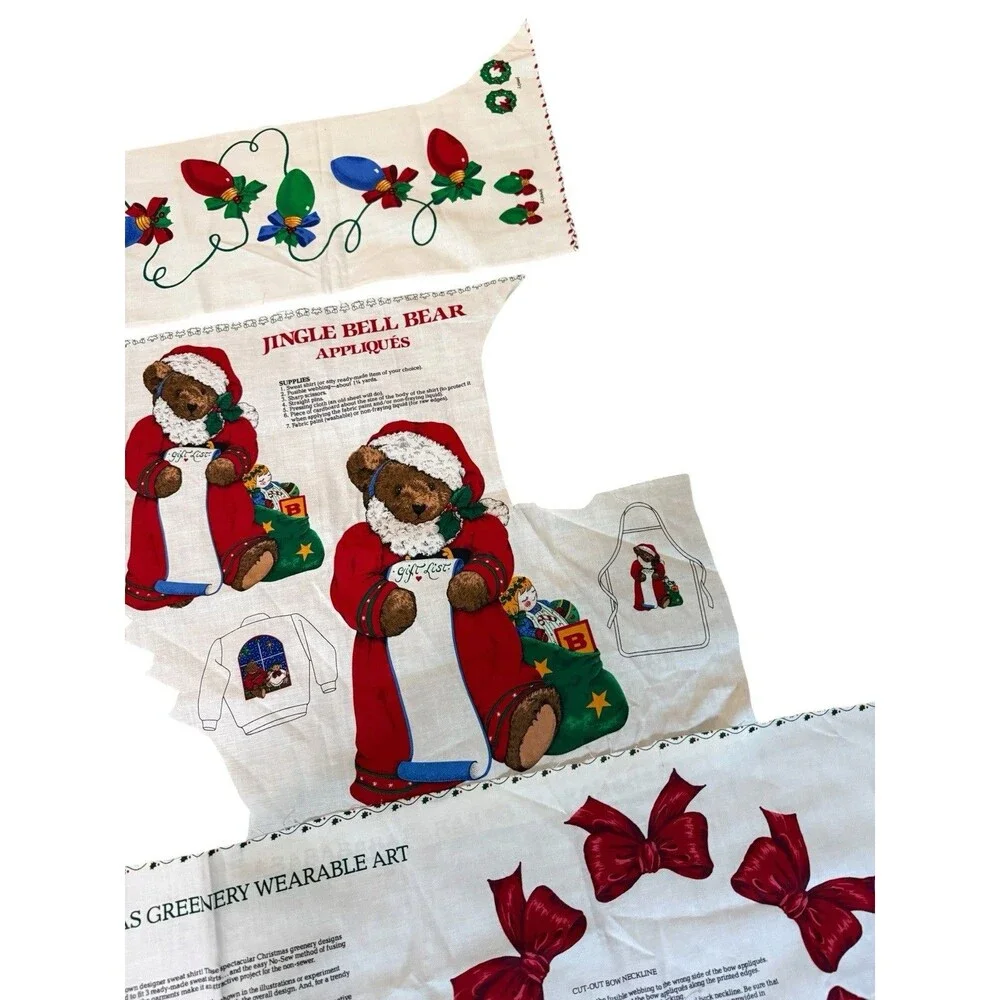 Vintage VIP Cranston Christmas Applique Fabric Remnants Bears Poinsettias
